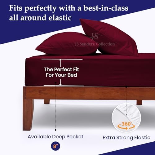 JS Sanders V Berth Boat Sheet 3 Pcs 600 TC Egyptian Cotton,Burgundy