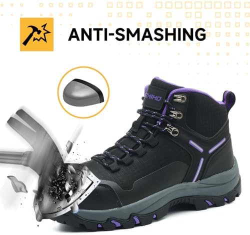 Kezhiho Waterproof Steel Toe Boots for Women Wide Width Non Slip Work Boots Lightweight Slip Resistant Safety Shoes Indestructible Construction Composite Toe Sneakers