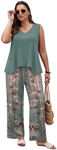 WIHOLL Two Piece Sets for Women Dressy Lounge Sets Summer Outfits Cruise Travel Beach Vacation Casual Wide Leg Pants Set