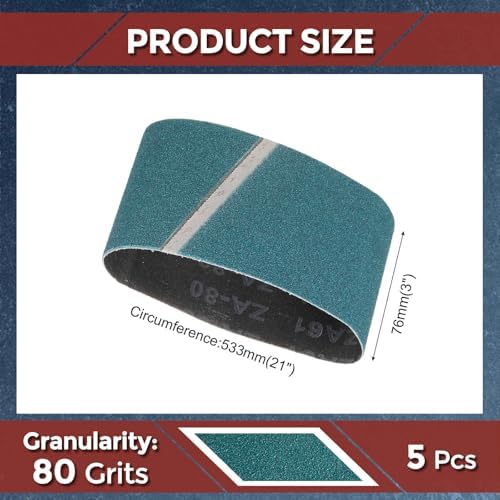 5 Pcs Sanding Belts 3 x 21 Inch 80 Grit Zirconia