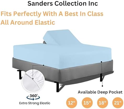 SCI Top Split Flex Sheet Set for Adjustable Bed King Size ,Light Blue