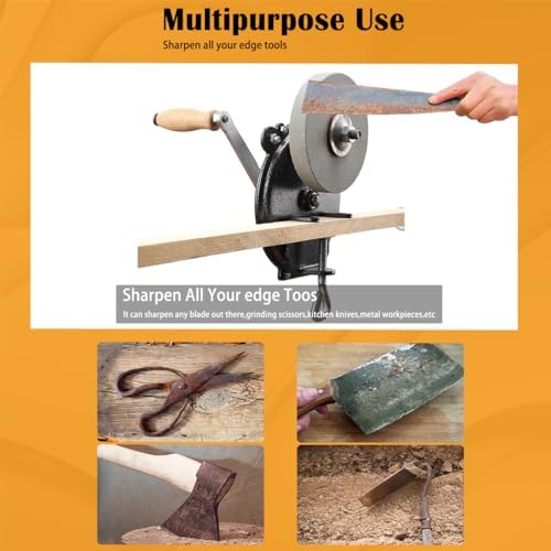 Hand-cranking Knife Sharpener for Hunting, Heavy Duty Knife Sharpener System Bearing Type 6 Inches DIY Polishing Machine Tool Grinder Marble Polishing Wheel