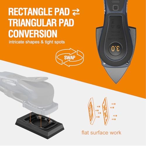 MAXXT Brushless 2-in-1 Detail Sander and Sheet Sander Set, 350W 3mm Electric Orbital Sander with Replaceable Backing Plates, Variable Speed Compact Mouse Sanders for Woodworking with 20 Sanding Papers
