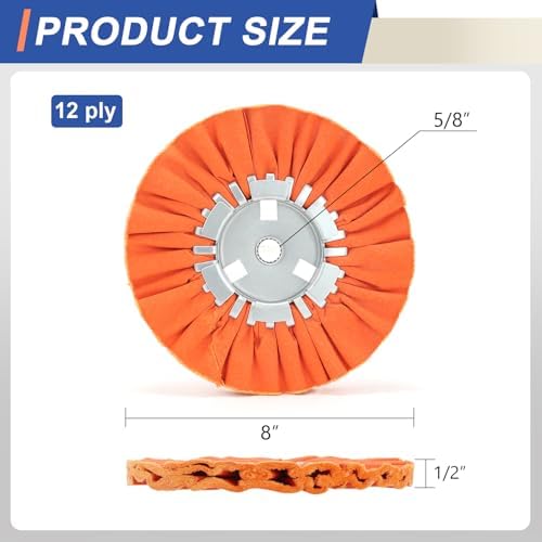 8" Orange Airway Buffing Wheel, 12-Ply Medium Polishing Wheel, 5/8" Arbor Hole, Compatible with Angle Grinder & Buffer Polisher, for Aluminum, Stainless Steel, Brass & Copper, 1PC