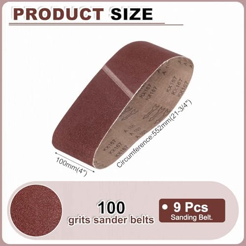HARFINGTON 4 x 21 3/4 Inch Sanding Belts, 9 Pcs 100 Grit Aluminum Oxide Abrasive Belt Sander File Belt for Woodworking, Metal Polishing, Knife Sharpener