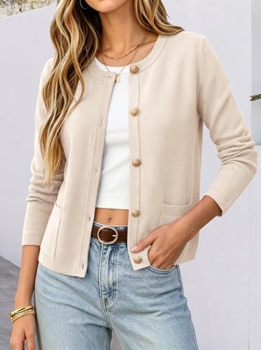 ANRABESS Women's Button Down Cropped Striped Cardigan Sweaters