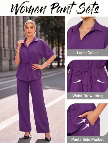 Two Piece Sets for Women Dressy Shirt Top Flared Pants Business Pantsuits