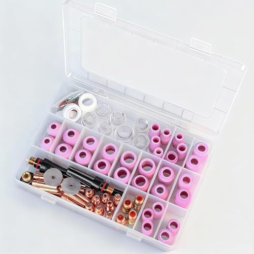 100 Pcs TIG Welding Torch Kit Consumables for WP-17/18/26, Includes Alumina Nozzles, Stubby Gas Lens, Collets, Glass Cup for Arc Welder Accessories Set
