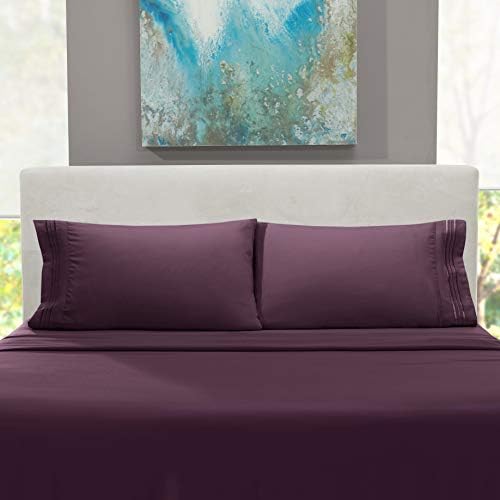 Hearth & Harbor Full XL Size Sheets - 4 Piece Bed Sheet Set, Hotel Luxury Double Brushed Bed Sheets - Extra Soft Bedding Sheets & Pillowcases, Full XL, Purple