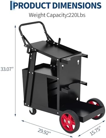 Welder Cart with Drawers, Heavy Duty Welding Cart with Safety Chains and Cylinder Slots for Mig/Tig Welder and Plasma Cutter,220 LB Weight Capacity