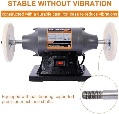 Bench Buffer Polisher Motor with 6 Inch Dual Buffering Wheels, Includes 4PCs 80Ply Thic Buffing Wheels for Buffing Metal, Jewelry, Wood, Jade, and Plastic Parts