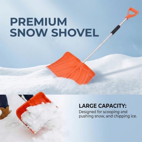 Snow Shovel, Large Capacity Aluminum Alloy Snow Pusher and Ice Crusher, with Foam Grip for Garden Car Camping Outdoor