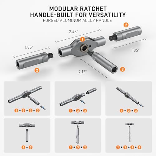 42 in 1 Magnetic Screwdriver Set, Ratchet Screwdriver Set with Case. | S2 Steel Bits, T Handle Ratchet Screwdriver for Electronics and DIY, Great Christmas Gift for Men & DIY Lovers (Orange)