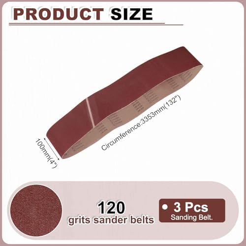 HARFINGTON 4 x 132 Inch Sanding Belts, 3 Pcs 120 Grit Aluminum Oxide Abrasive Belt Sander File Belt for Woodworking, Metal Polishing, Knife Sharpener