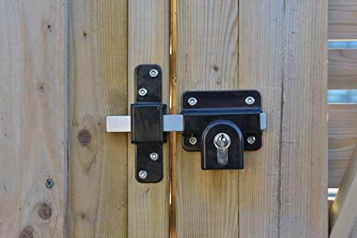 GateMate Long Throw Gate Lock, Euro Profile Keyed Both Sides Gate Lock for Sheds, Gates & Garage Doors, 316 Stainless Steel, for Wooden Gates & Doors Up to 2” Thick, Black, 5 Keys