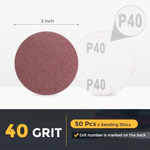 HARFINGTON 50 Pcs 3 Inch Sanding Discs 40 Grit Red Aluminum Oxide