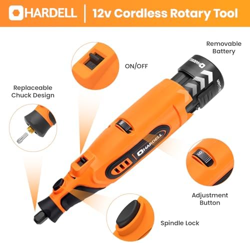 HARDELL 12V Cordless Rotary Tool Kit 6-Speed 10000-25000RPM 43 Pcs Orange