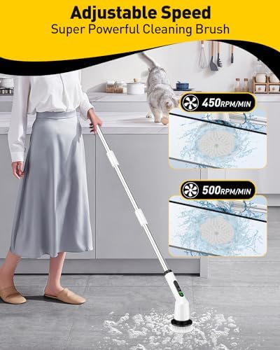 Electric Spin Scrubber for Bathroom, Shower Scrubber with Long Handle