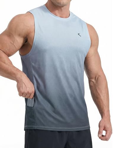 KPSUN Men's Quick Dry Workout Tank Top Summer Beach Shirt | UPF 50+ Sleeveless Gym Muscle Shirt with Hidden Pocket for Keys. Ideal for Gym Training, Outdoor Running, And Beach Workouts