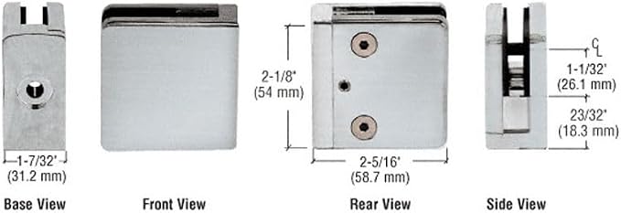 C.R. LAURENCE Z912BS CRL Brushed Stainless Z-Series Square Type Flat Base Stainless Steel Clamp for 1/2" Glass