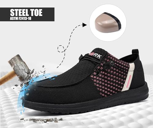 LARNMERN Steel Toe Loafers Women Slip On Work Safety Shoes Walking Sneakers