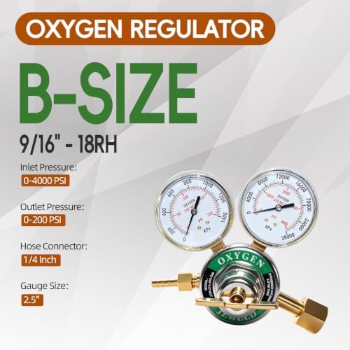 Oxygen Acetylene Regulators, CGA540 & CGA510 Inlet Connection | B Size, Outlet Thread 9/16"-18, Cutting Torch Gauges, Oxygen Acetylene Regulators Set, T-Handle