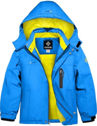 GEMYSE Boy's Waterproof Ski Snow Jacket Fleece Kids Winter Coat with Hood