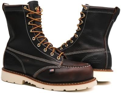 Thorogood American Heritage 8” Steel Toe Work Boots for Men - Full-Grain Leather with Moc Toe, Slip-Resistant Wedge Outsole, and Comfort Insole; EH Rated