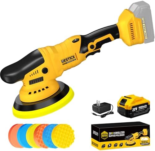 20V Cordless Buffer Polisher with 4000mAh Battery&Quick Charger - 10000RPM High Power | 6-Speed Adjust Dual Action | 6-Inch Powerful Car Buffer Polisher Buffing Kit for Car Detailing and Polishing