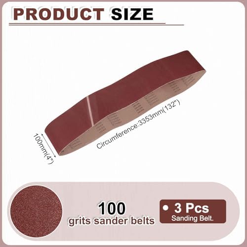 HARFINGTON 4 x 132 Inch Sanding Belts, 3 Pcs 100 Grit Aluminum Oxide Abrasive Belt Sander File Belt for Woodworking, Metal Polishing, Knife Sharpener
