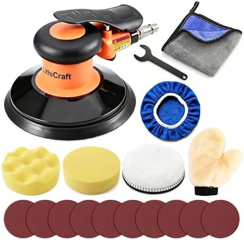 6-Inch Random Orbital Sander, DA Pneumatic Handheld Sander Set, Low Vibration Low Noise Lightweight Air Sander for Auto Body Repair, Car Detailing, Woodworking and Metalworking