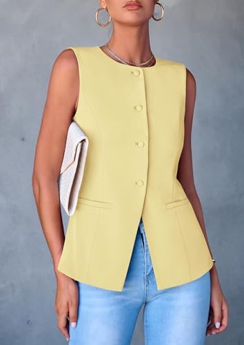 PRETTYGARDEN Women Tailored Suit Vest Business Casual Tops
