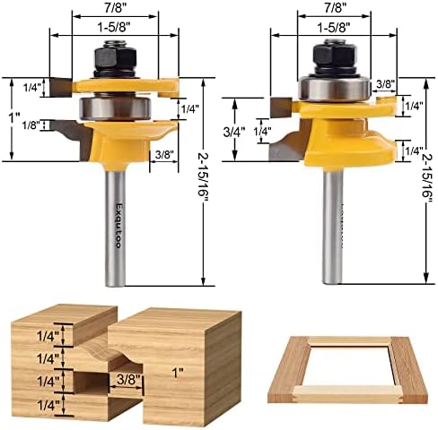 3PCS 1/4" Shank Router Bit Set,Raised Panel Cabinet Door Making Router Bits