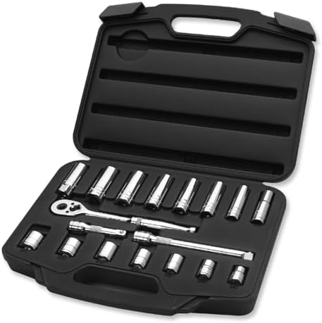 Pro-Grade 18-Piece 3/8in Drive SAE Socket Set with Storage Case, Heat-Treated Chrome Vanadium Steel, Nickel Chrome Plated, Professional Grade, 19307