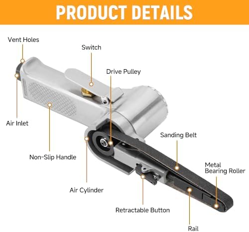Hoteche 3/8" x 13" Air Belt Sander, High Speed Pneumatic Belt Sander, Professional Finger Sander for Spot Weld Removal, Grinding & Polishing in Narrow Spaces