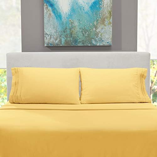 Hearth & Harbor King Size Sheets - 4 Piece Bed Sheet Set, Hotel Luxury Double Brushed Bed Sheets - Extra Soft Bedding Sheets & Pillowcases, King, Mellow Yellow