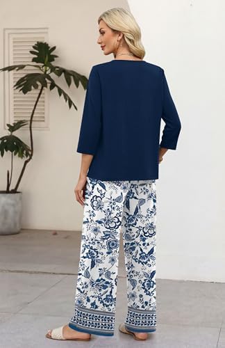 WIHOLL Two Piece Sets for Women 3/4 Length Sleeve Lounge Sets Summer Spring Vacation Travel Outfits Fashion Clothing