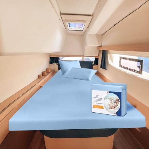 JS Sanders AFT Berth Boat Sheet 3 Pcs 600 TC Egyptian Cotton,Light Blue