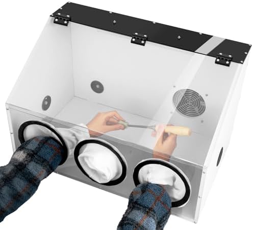 Fully Enclosed Electric Grinding Table Polisher Acrylic Grinding Table Dust Box with LED Light& Blower Transparent Dust Toolbox Cover for Carving, Cutting, Drilling, Polishing Machine (3 Holes)