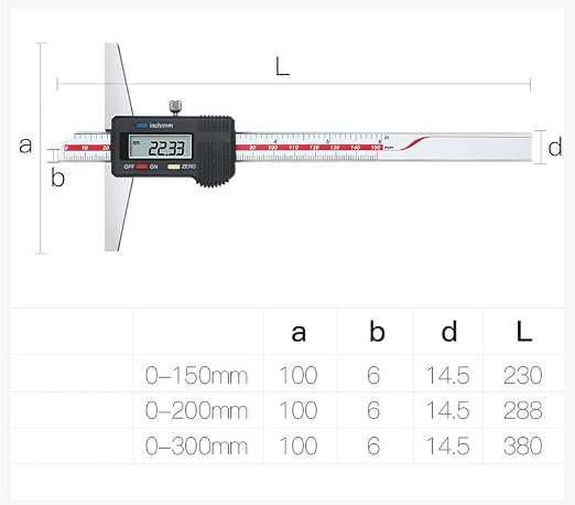 Depth Gauge Vernier Caliper,0-6"/150mm,0-8"/200mm,0-12"/300mm (Digital 0-200mm)