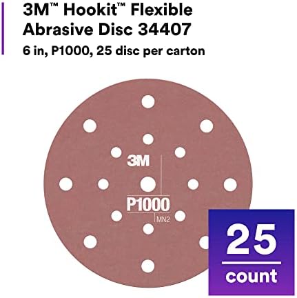 AMAPR 3M Hookit Flexible Abrasive Disc 34407, 6 in, 1000+ Grade, 25 Pack, Primer Sanding, E-coat Sanding, Blending