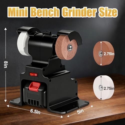 GLXX Mini Bench Grinder with 2 Wheels 250W Electric Multi Functional Bench Grinder 0-6000 RPM Heavy Duty Pure Copper Motor for Workshop Home Garage Metalworking Polishing Rust Removal (Black)