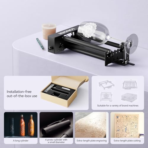Longer Rotary Roller Series,with Bracket, Y-Axis 360° Rotation for Laser Engraver Engraving Cylindrical Objects Tumblers Cans Cups Bottles, Compatible with 99% of Laser Engraver,Size 268 * 184 * 60mm