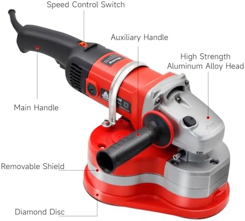Electric Diamond Polisher Machine - 2800W Concrete Floor Grinder Kit with 3 Diamond Wheels, 6 Variable Speed for Dustless Grinding of Stone Marble Granite Cement Epoxy Thinset Metal Descaling