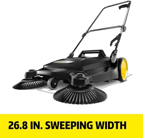 Kärcher Walk Behind Outdoor Push Sweeper S 4 Twin Go!Further for Workshops, Sidewalks, Driveways or Garages with Debris Grabber 5.25 Gallon Capacity, 26.8" Sweeping Width
