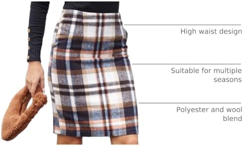 IDEALSANXUN Plaid Skirts for Women Fall Winter Knee Length Pencil Wool Skirt with Slit
