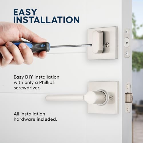 BRINKS Contemporary Keyed Entry Door Handleset with Lever and Deadbolt, Modern Front Door Lock Set, Easy Install, Pick-Resistant (Straight Lever, Satin Nickel)