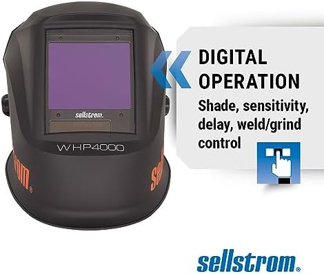Sellstrom Lightweight,Ergonomic Design,Nylon,Extra Large Blue Lens Technology,All-Day Comfort,Excellent Optical Clarity,Premium Welding Helmet with ADF Technology,Black/Orange,7'Wx 13'H x 5'L,S26400