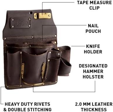 Ox Pro Full Grain Leather Tool Pouches - Made with Double Stitching and Rivet Reinforced Pockets