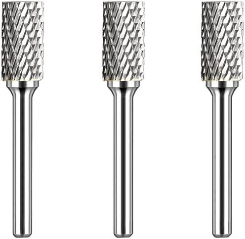 Carbide Burr Set 1/4" Shank SB-3 Die Grinder Bits Tungsten Double Cut Burr Bits (3/8" Cutter Dia X 0.86" Cutter Length) for Die Grinder Kits Metal Grinding Drilling Polishing (3pcs)